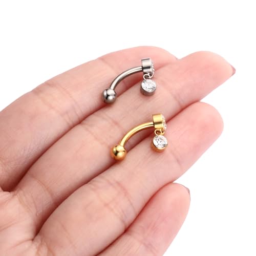 PEAKLINK G23 Titanium Belly Button Ring 14G Belly Piercing Jewelry Belly Barbell Navel Ring Navel Barbell Stud 8mm 10mm 12mm - color: Style1:Gold with Clear CZ