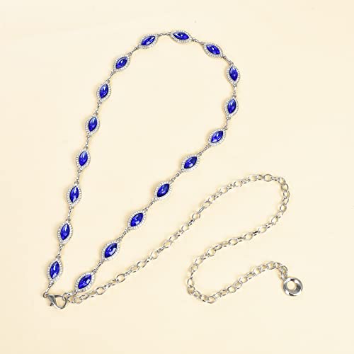ILuvatar Green Glass Diamond Chain Belt - Metal Women's Western Style Dress Belt - color: Silver-dp