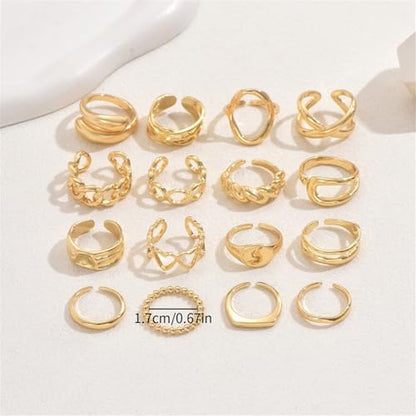 Trendy Knuckle Rings Set for Women Dainty Stackable Joint Finger Midi Rings Pack Adjustable Dome Twist Hollow Chunky Rings Statement Jewelry Mixed Size - style: D-Gold-16Pcs