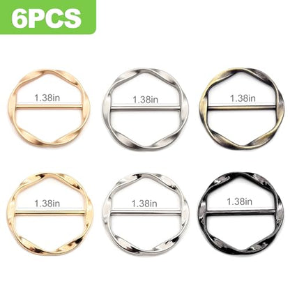 6Pcs Silk Scarf Ring Clip, T-shirt Tie Clips for Women Girls, Twist Tee Knot Ring, Waist Clothes Corner Button, Fashion Metal Circle Buckle, Round Scarves Clasp