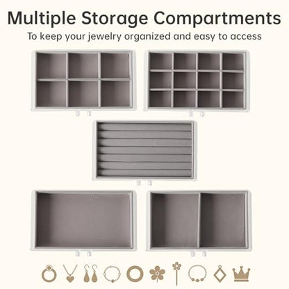 Acrylic Jewelry Box with 5 Drawers, Clear Earring Holder Organizer Rings Display Case with Adjustable Velvet Trays for Women Girls, Grey - color: Grey