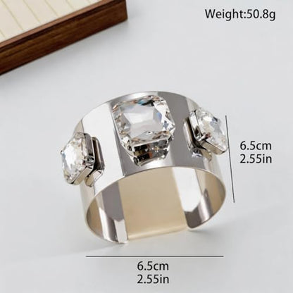 Punk Square Crystal Open Bracelet for Women Fashion Wide Cuff Bangle Bracelets Shiny Rhinestone Rectangle Charm Bangle Geometric Statement Jewelry Gifts - color: White