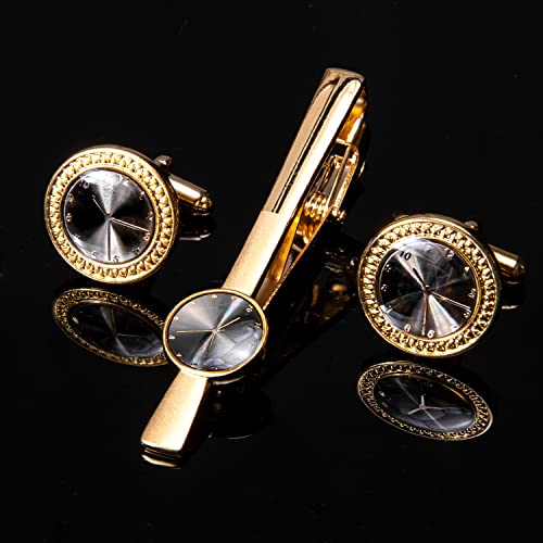 Barry.Wang Mens Cufflinks Tie Clip French Stylish Cuff Links Wedding Shirts Cuff Buttons Elegant Gift Necktie Pin - style: A Gold Watch