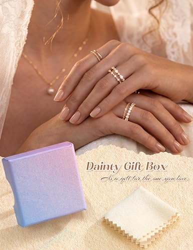 THUNARAZ Gold Rings for Women Non Tarnish Dainty Stackable Thumb Ring Set | 14K Gold Plated Ring Size 5-10, Stacking Rings for Women, Waterproof Chain Ring for Women, Engagement Promise Wedding Rings