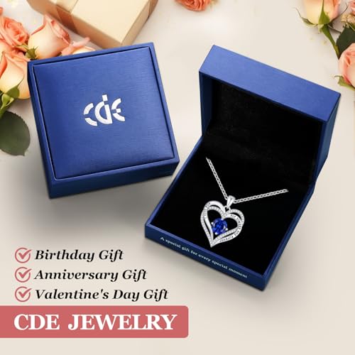 CDE Engraved Forever Love Heart Birthstone Necklace Jewelry Gifts for Women | Hypoallergenic,Nickel-Free & Lead-Free,3 x 3 mm 5A CZ Heart Pendant,Anniversary Christmas Birthday Gift for Girlfriend Wife - color: 09-Sept-WG, style: White Gold Plated