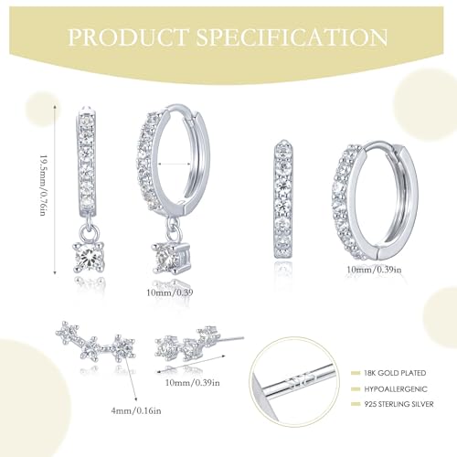 Earrings For Women 14K Gold/18K White Gold Plated Hypoallergenic 925 Sterling Silver Stud Trendy Minimalist Style For Formal Everyday Prom Bridal Bridal Wedding