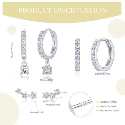 Earrings For Women 14K Gold/18K White Gold Plated Hypoallergenic 925 Sterling Silver Stud Trendy Minimalist Style For Formal Everyday Prom Bridal Bridal Wedding