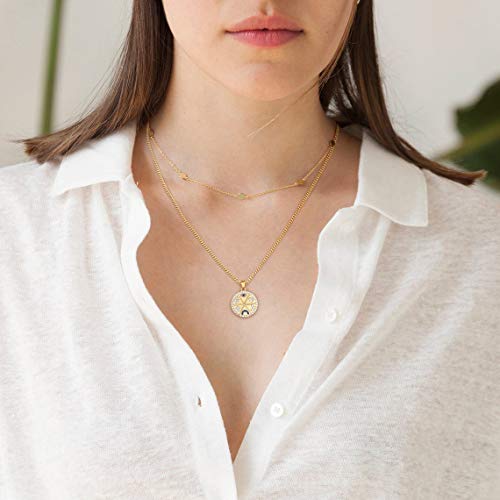 Aobei Pearl 18K Gold Plated Moon Star Lion Evil Eye Love Heart Cross Pendant Necklace Medallion Paperclip Chian Choker Layering Jewery for Women - color: Colorful Lucky Symbol