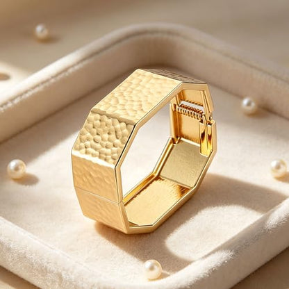 AsAlways 14K Gold Plated Hammered Cuff Bracelet for Women Wide Textured Open Cuff Bangle Statement Gold Chunky Bracelet Jewelry Gift - color: Hexagonal Gold