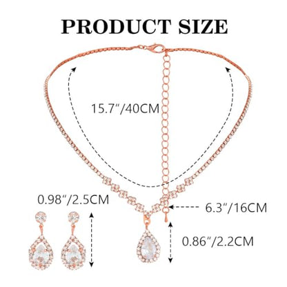 JAKAWIN Silver Rhinestone Jewelry Set Wedding Necklace Earrings for Women - color: C Rose Gold
