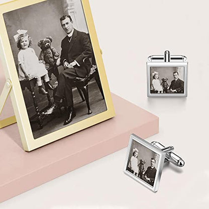 Zysta Personalized Cufflinks for Men Custom Photo Cufflinks Stainless Steel Cufflinks with Picture Customized Wedding Memorial Gift for Groom Father of the Bride - style: Square