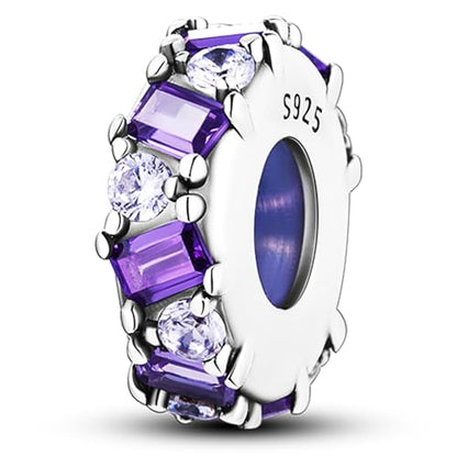 925 Sterling Silver Spacer Beads Charms for Bracelets & Necklaces Cute Charms Spacer Stopper Locating Buckle for Bracelets Retro Shaped Birthday Graduation Jewelry Gifts for Women Lover - color: Purple Stopper