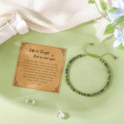 JoycuFF Gifts for Women Inspirational Gifts for Teen Healing Natural Stone Bracelets for Women Friends Sister - style: Life is tough-Jade Nephrite