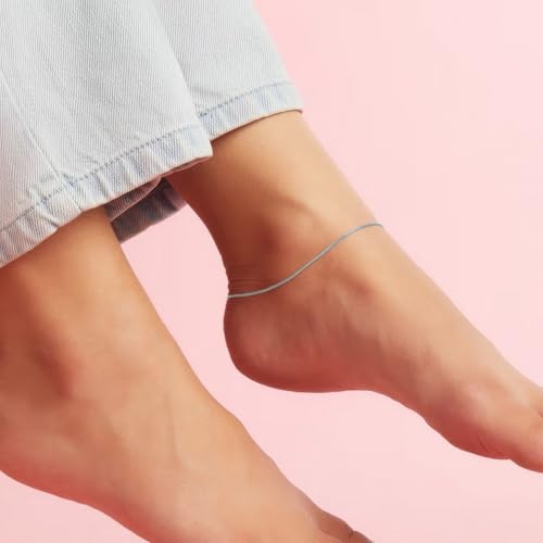 VAMA FASHIONS 8-Piece Adjustable Silver Anklet Set Snake Herringbone Rope Paperclip Figaro Satellite Box & Mirror Chain Anklets Foot Jewelry for womens