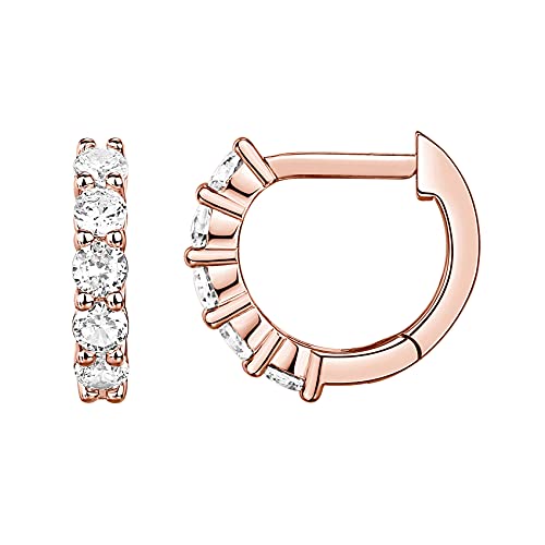 PAVOI 14K Gold Plated Huggie Earrings for Women - Gold Earrings Hoops with Heart Shaped Cubic Zirconia - Hypoallergenic Cartilage Trendy Fashion Huggie Hoop - Dainty Romantic Everyday Jewelry - color: Rose Gold