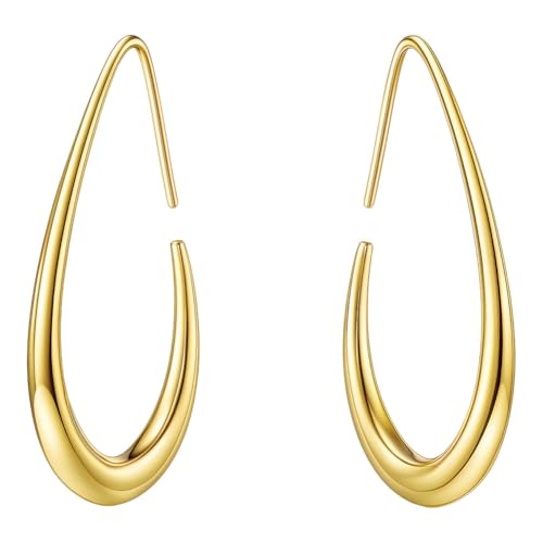 Teardrop Hoop Earrings for Women Gold Silver Plated Hypoallergenic Oval Pull Through Hoop Earrings Jewelry Gift - color: Gold