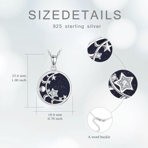 Saturn Planet/Sun Moon and Star Necklace 925 Silver Sterling Galaxy Pendant Necklaces Celestial Jewelry Birthday Jewelry for Her Women Astronomy Lovers Gifts - style: Moon and Star Necklace