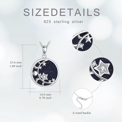 Saturn Planet/Sun Moon and Star Necklace 925 Silver Sterling Galaxy Pendant Necklaces Celestial Jewelry Birthday Jewelry for Her Women Astronomy Lovers Gifts - style: Moon and Star Necklace