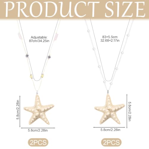 4 Pcs Starfish Necklace Sets, White Beachy Jewelry for Women | Summer Nautical Ocean Themed Party Favors, Coastal Vacation Travel Gifts