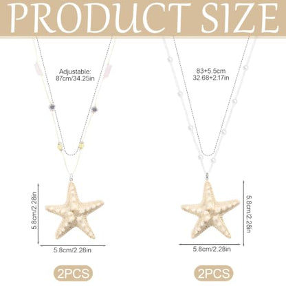 4 Pcs Starfish Necklace Sets, White Beachy Jewelry for Women | Summer Nautical Ocean Themed Party Favors, Coastal Vacation Travel Gifts