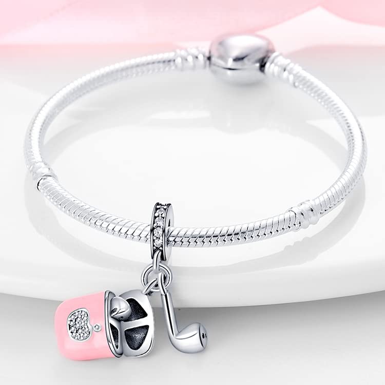 Pandach 925 Sterling Silver Charms Beads for Bracelets and Necklaces Butterfly and Headphones Pendants Clover Charms Jewelry Gift for Women - style: A-Pink Headphone Charm