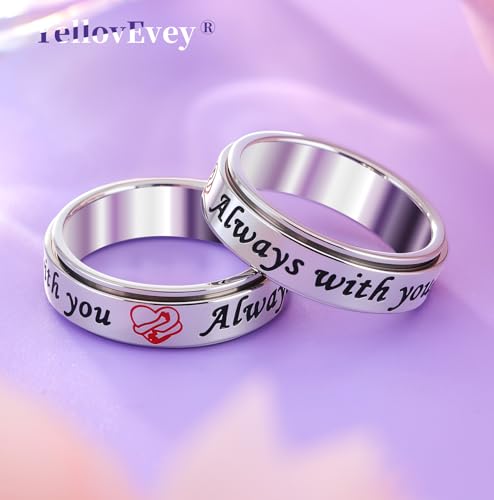Fidget Spinner Ring for Women - 18K Gold Plated Stainless Steel Hug Ring with Always with You Message - Anniversary Engagement Birthday Graduation Gifts - color: Silver
