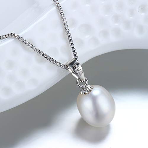 Pearl Jewelry Set For Women Pearl Pendant Necklace & Pearl Earrings with Sparkling Rhinestones 925 Sterling Silver Freshwater Pearl Drop Jewelry Set for Wedding Prom Gift - color: Silvery-White