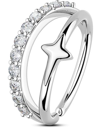 OUFER Nose Rings Silver, 20G Double Hoop 8MM Nose Rings, Seamless Stainless Steel Rook Daith Piercing Jewelry for Women & Men - style: Style7-Sliver Cross