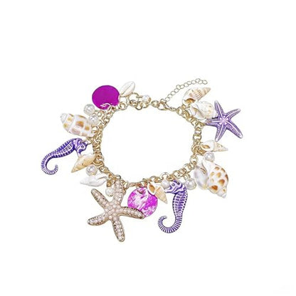 Spiritrain Handmade Starfish Seashell Pearl Bracelets for Women Gold Plated Bohemian Charm Sea Shell Couch Beads Adjustable Chain Anklet Bracelets Hawaiian Beach Holiday Mermaid Costume Jewelry Gifts - color: Purple