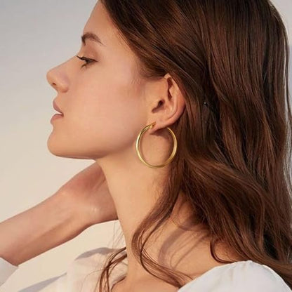 3mm Wide Large Hoop Earrings for Women Hypoallergenic 925 Sterling Silver Post Gold Earrings Lightweight Silver Hoop Earrings Oversize Big Gold Hoops 30/40/50/60MM - color: Gold, size: 40mm