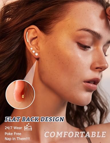 JeryWe Cartilage Earrings for Women Hypoallergenic Flat Back Earrings Surgical Steel for Sensitive Ears Flatback Stud Earring Helix Conch Tragus Daith Piercing Jewelry 16G