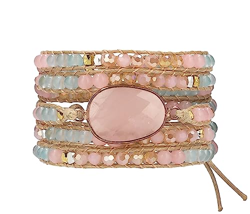 Bracelet for Women – Handmade Vegan Boho Natural Stone Layered Bracelet, Thailand Bohemian Stackable Beaded Wrap Bracelets, Summer Hippie Bracelet Stack, Fashion Jewelry Gifts - color: A25-Sweet Gray