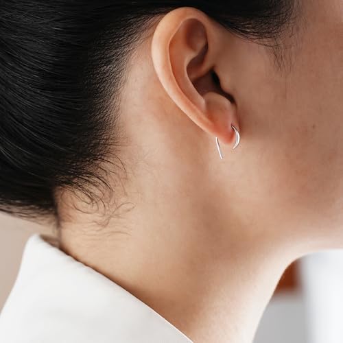 CHIC & ARTSY 925 Sterling Silver Open Hoop Earrings Small Hoop Earrings for Women Half Hoop Cartilage Piercing Adjustable Huggie Earrings - color: U:Silver 10mm