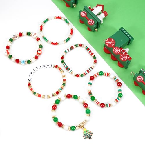 Ardorchid Halloween Bracelets for Women Pumpkin Ghost Steleton Bat Skull Beaded Stackable Stretchy Bracelet Rugby Thanksgiving Christmas Heishi Bracelets - color: Christmas Bracelets-1