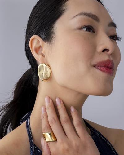 PAVOI 14K Gold Plated Sterling Silver Posts Chunky Vintage Organic Hammered Brushed and Textured Geometric Earrings for Women | Statement Earring Pair - style: Hammered