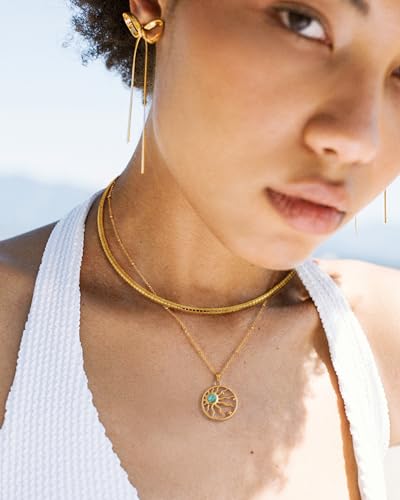 Aobei Pearl 18K Gold Plated Pendant Necklace for Women Dainty Gold Chain Choker Love Heart Disc Coin Pearl Cross Toggle Jewelry - style: Green-blue Turquoise Sun