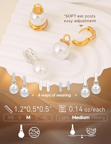 Big Pearl Drop Earrings for Women - 14K Real Gold Plated Quality Dangles for Elevated Casual or Elegant Gift - color: Leah Silver