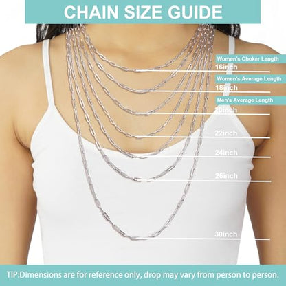 925 Sterling Silver Paperclip Chain 3mm 4mm 5mm 6mm 7mm Necklace for Women Men Diamond Cut Silver Necklace Chain 16-30 Inches - color: Gold, size: 20, style: 4mm