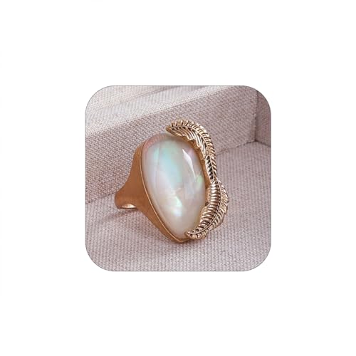 PLOUTOS Elegant Vintage Oval stone Statement Ring for Women Gold Tone Beaded Edge Cocktail Style Gift Party Jewelry Fashion Glamorous - color: Gold C