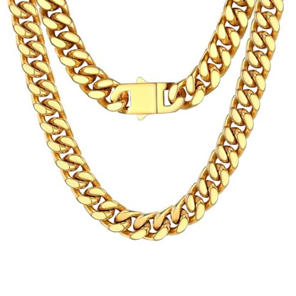 PROSTEEL Chunky Cuban Link Curb Chain Necklace for Women Men, Stainless Steel Choker Thick Trendy Statement Hip Hop Miami Cuban Chain Jewelry Gifts Unisex Size,5/12/14mm Widths,18"/20" - color: 12mm-Gold, size: 20inches