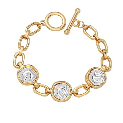 14K Gold & Silver Plated Lightweight Link Bracelet for Women | Stackable Bracelets ,14K Gold Plated Bracelets with CZ,Lightweight Trendy Chain Bracelet Jewelry Gift - style: round&gold chain