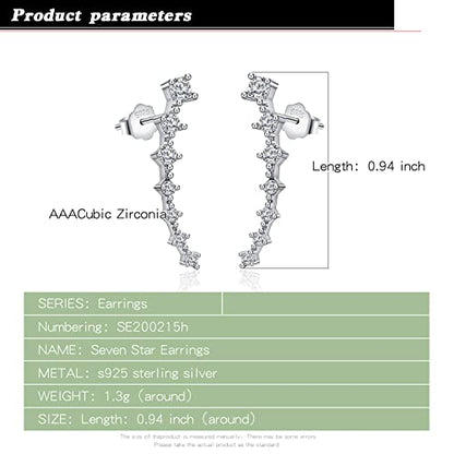 925 Sterling Silver Post Cubic Zirconia Ear Crawle Earring For Women 7 Crystal Star Ear Stud Earrings AAA CZ Arrow Ear Climber Hypoallergenic Piercing Gifts For Her - color: Silver color