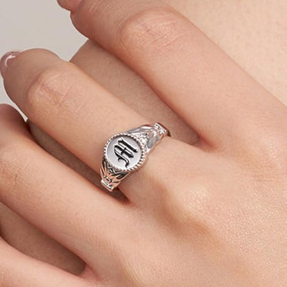 callie Custom Signet Ring - Engraved Text & Photo, Personalized Family Crest Coat Of Arms Rings, 925 Sterling Silver/Brass | Father's Day Jewelry Gifts for Men & Women - color: Initial-3