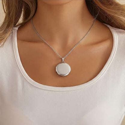 PHOCKSIN Personalized Locket Necklace for Women Photo Necklace with Customized Picture Birth Flower Birthstone Customizable Birthday Gifts - color: #14-Round Silver