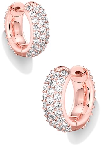 Gokeey Cubic Zirconia Hoop Earrings for Women, Sterling Silver Plated Small Huggie Hoops CZ Pave Chunky Thick Earrings Non Tarnish Hypoallergenic Lightweight Jewelry April Birthstone Gifts - color: Rose Gold