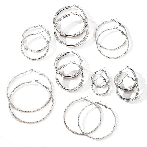 16-24 Pairs Gold Silver Black Earring Set for Women, Chunky Earring Multipack Punk Trendy Big Small Stud Hoop Earring Lightweight Twisted Pearl Ear Pack For Daily Birthday Party Gift - color: Silver-C