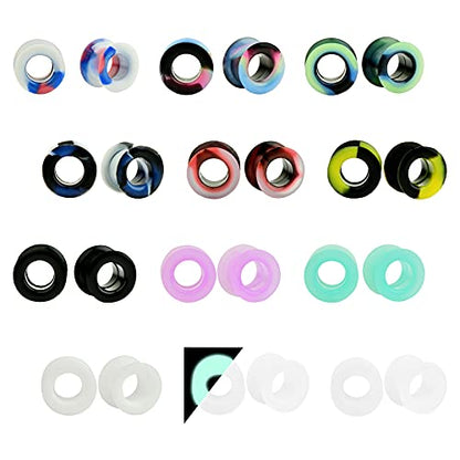 WBRWP 48/32/24/22/20/16/12pcs Ear Tunnels and Plugs - Double Flared Hollow Hard/Soft Silicone Ear Gauges - Ear Expander Stretcher Body Piercing Jewelry 8g-1" - color: 24pcs hard silicone set