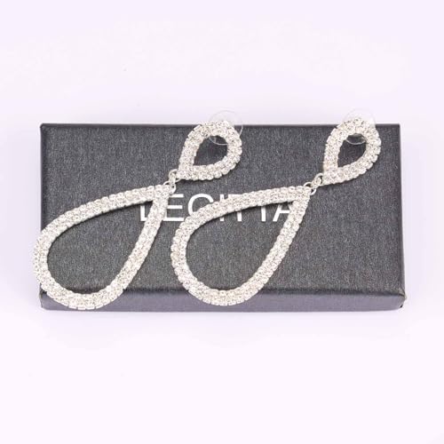 Rhinestone Teardrop Dangle Earrings Sparkly Wedding Jewelry - color: Silver