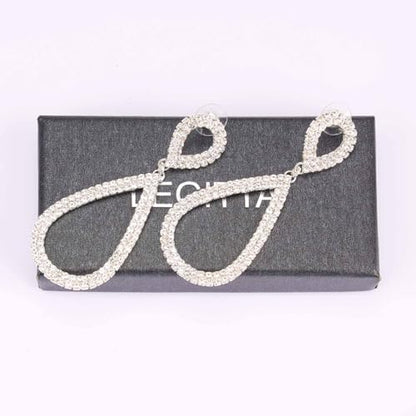 Rhinestone Teardrop Dangle Earrings Sparkly Wedding Jewelry - color: Silver