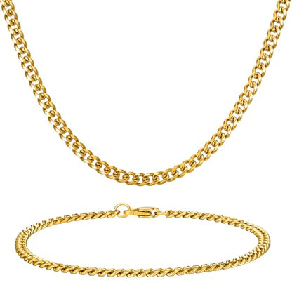 NORBU Stainless Steel Cuban Link Chain and Bracelet Set for Men, Chains 3.5mm/5mm/7mm Width, Bracelet 7 1/2" and 8" Length, No Tarnish & Durable Mens Jewelry - size: 20"Chain & 8"Bracelet, style: Cuban Set - 3.5mm